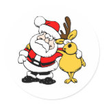 Santa With Deer Round Stickers