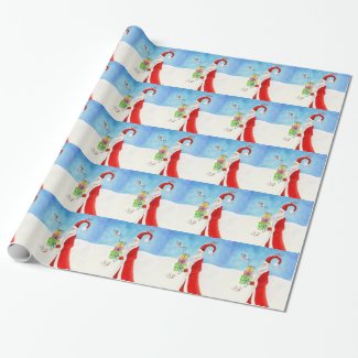 Santa with gifts art gift wrapping paper