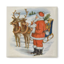 Santa With His Reindeer magnets by Memory_Lane Santa With His Reindeer magnets