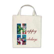SANTA  WITH VIOLIN  AND CHRISTMAS TREE H MONOGRAM BAGS