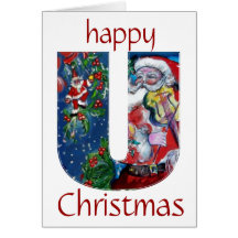 SANTA WITH VIOLIN  H MONOGRAM GREETING CARDS