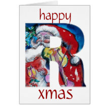 SANTA WITH VIOLIN  R MONOGRAM CARD