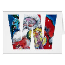 SANTA WITH VIOLIN  W MONOGRAM GREETING CARD