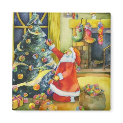 Santa with Yarn Balls: Christmas Magnet by daphne1024
