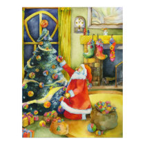Santa with Yarn Balls: Christmas Poster posters