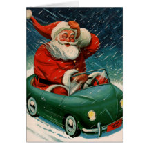Santa y su coche eléctrico felicitacion 