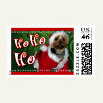 Santa Yorkie Postage Stamp stamps