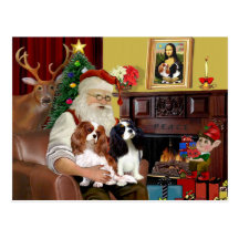 Santa's 2 Cavalier Kings Charles Post Cards