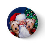 Santa's Airedale Terriers at Christmas Buttons