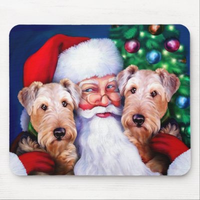 Santa's Airedale Terriers at Christmas Mouse Mats by DanesRUs