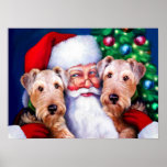 Santa's Airedale Terriers at Christmas Poster