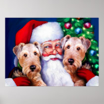 Santa's Airedale Terriers at Christmas Poster