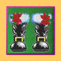 Santa's Boots Magnets Holly and Poinsettas magnets