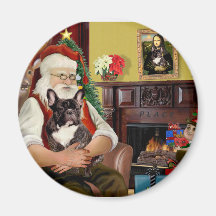 Santa's Brindle French Bulldog Fridge Magnets