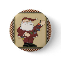 Santas Christmas Light Bulbs Round Button