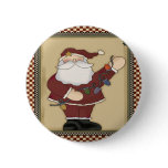Santas Christmas Light Bulbs Round Button