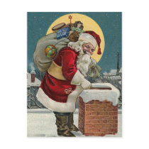 "Santa's Coming down the Chimney" Postcard