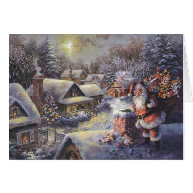Santa&#39;s Coming Snowy Village Christmas Card