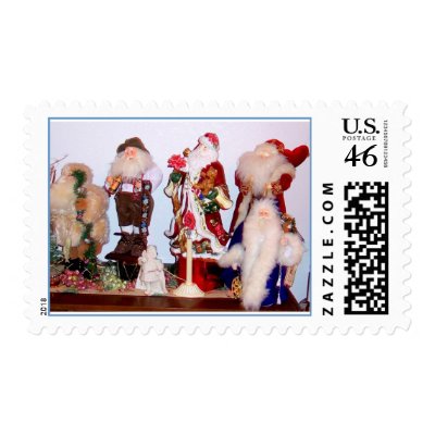 Santas From Around the World Postage Stamp by annienbart