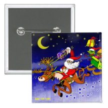 Santa's Gift Delivery with a Slingshot! Pinback Buttons
