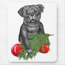Santa's Helper Black Pug Puppy mousepads