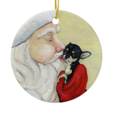 Santa&#39;s Kiss for Chihuahua Art Ornament