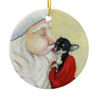 Santa's Kiss for Chihuahua Art Ornament