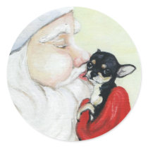 Santa's Kiss for Chihuahua Art Sticker