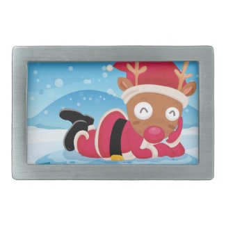 Santa's reindeer above the iceberg rectangular belt buckles
