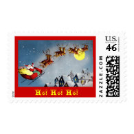 Santa's Reindeer and Sleigh Red Yellow Postage Stamp