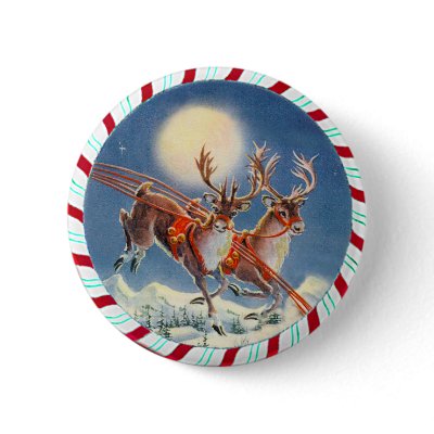 SANTA'S REINDEER & WREATH by SHARON SHARPE Pinback Buttons by sharonsharpe