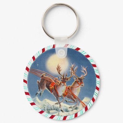 SANTA'S REINDEER & WREATH by SHARON SHARPE Key Chain by sharonsharpe
