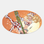 Santa's Sexy Blond Polka Dot Pinup Helper Oval Sticker