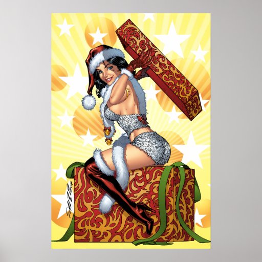 Santa's Sexy Christmas Present Pinup by Al Rio Print