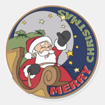 Santa's Sleigh in a Round Illustration Tees Gifts Sticker