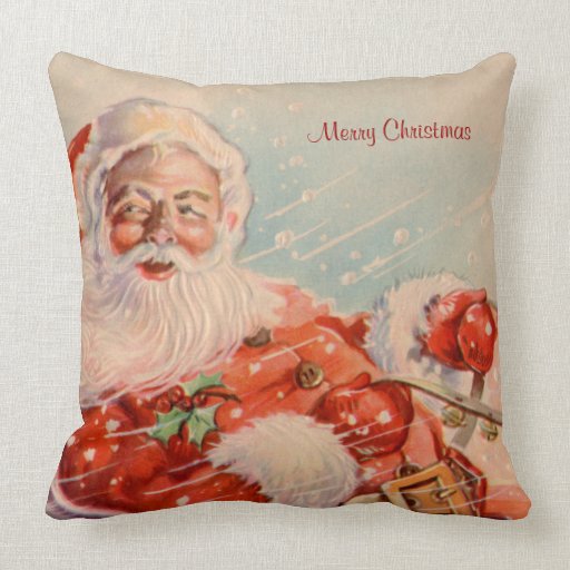 Santas Sleigh Ride Vintage Christmas Pillow