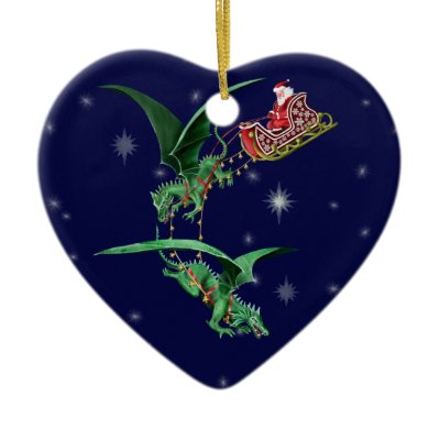 Santa's Sleigh with Dragons Ornaments