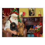 Santa's Two Long Haired Dachshunds Greeting Cards