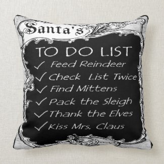 Santa's workshop and to do list Christmas pillow