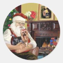 Santa's Yorkshire Terrier #9 Round Stickers