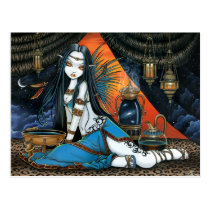 santha, sage, oracle, priestess, tribal, tattoo, celestial, stars, moon, sunset, fusion, laterns, leopard, mystical, magic, divination, fairy, faery, faerie, fantasy, Postcard with custom graphic design