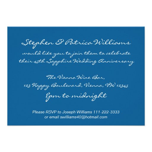 Sapphire 45th blue wedding party invite