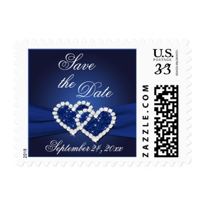 Sapphire Blue Joined Hearts Save the Date Stamp