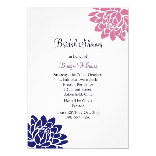 Sapphire Blue Lotus Flower Bridal Shower Personalized Invitations