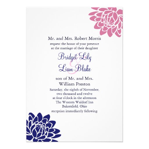 Sapphire Blue Lotus Flower Wedding Invitation 2