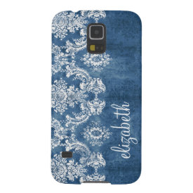 Sapphire Blue Vintage Damask Pattern and Name Galaxy S5 Covers