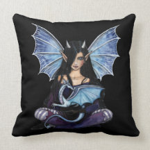 Sapphire Dragon Fairy Throw Pillow