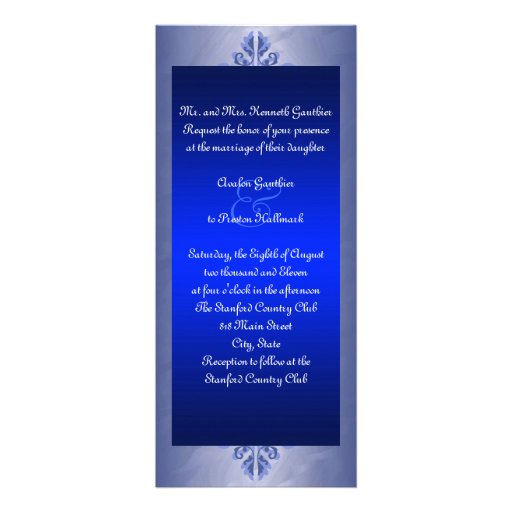 Sapphire Frost Monogram Ribbon Wedding Invitation