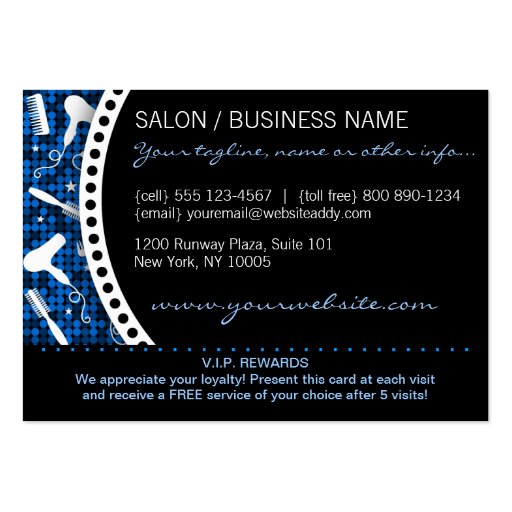Sapphire Glam Custom Salon Loyalty Punch Card Business Card (back side)
