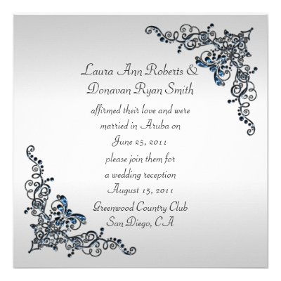 Sapphire Jeweled Swirls Post Wedding Celebration Custom Invitations